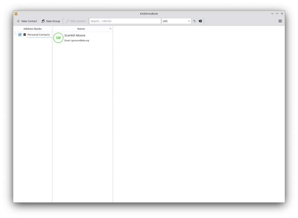KDE PIM Kaddressbook snap
